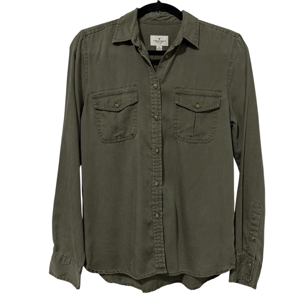 American Eagle Olive Green Button Up Shirt (Size S)
